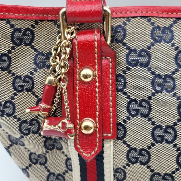 Gucci GG Canvas Jolicoeur Tote Bag Red Blue Sherry Line w/COA..*RARE* - Picture 3 of 17